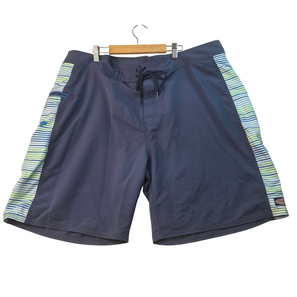 Vineyard Vines Mens Board Shorts Navy Blue Striped Side Panels Sz 42 Swim Trunks